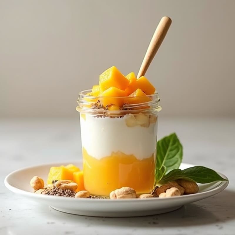 Greek Yogurt Parfait with Fresh Mango, Chia Seeds, and Roasted Peanuts