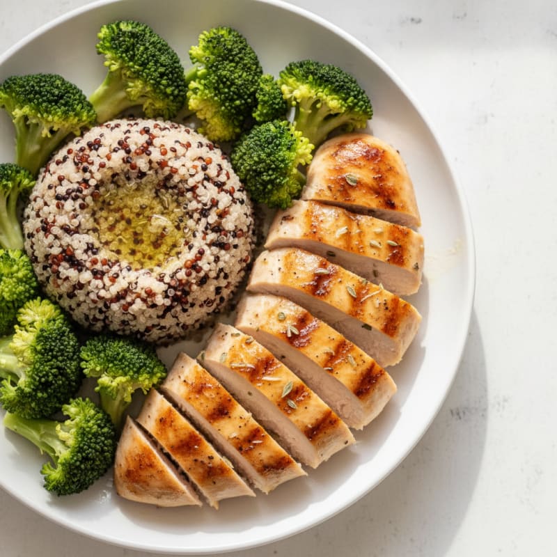 Grilled Chicken Breast with Quinoa and Steamed Broccoli