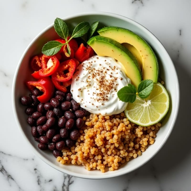 Spicy Black Bean Quinoa Bowl with Lime Avocado