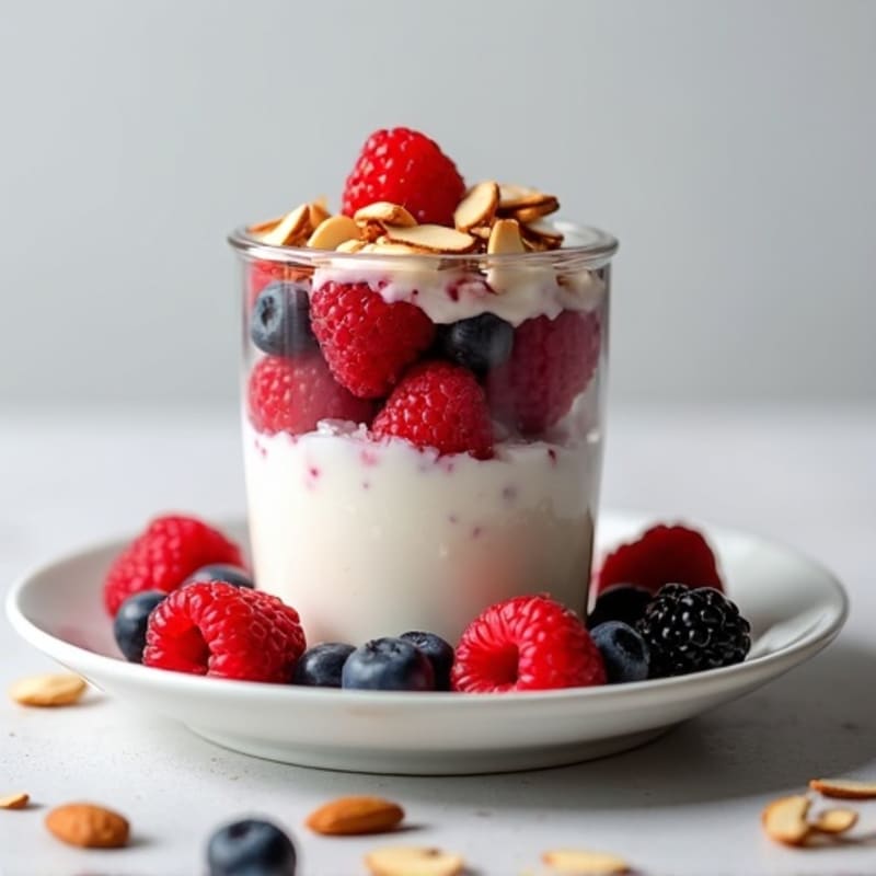 Greek Yogurt Protein Parfait with Mixed Berries and Almonds