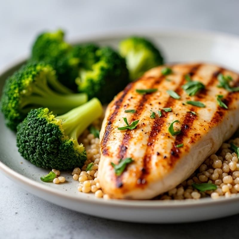 Grilled Chicken Breast with Quinoa and Steamed Broccoli
