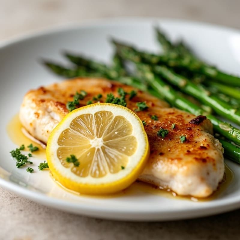 Lemon Garlic Pan Seared Chicken with Roasted Asparagus