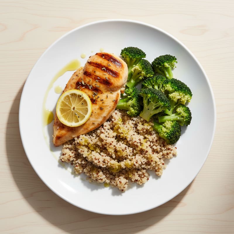 Grilled Chicken Breast with Quinoa and Steamed Broccoli