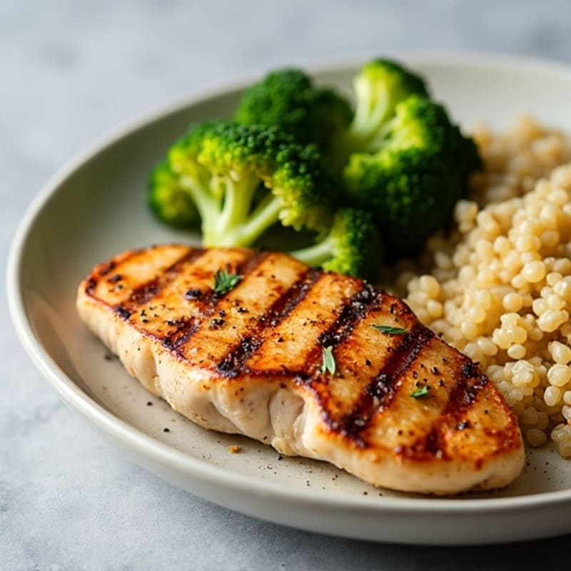 Grilled Chicken Breast with Roasted Broccoli and Quinoa