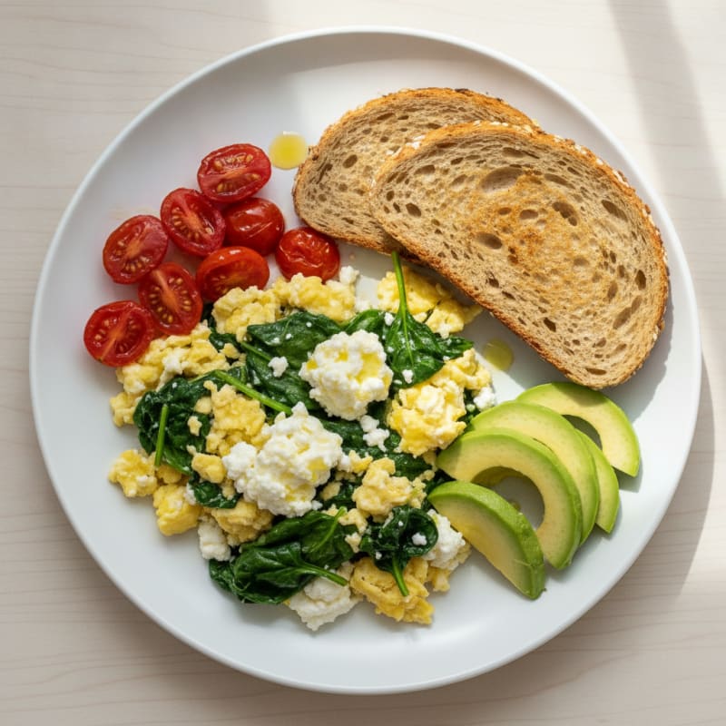 Cottage Cheese Scramble with Spinach and Cherry Tomatoes