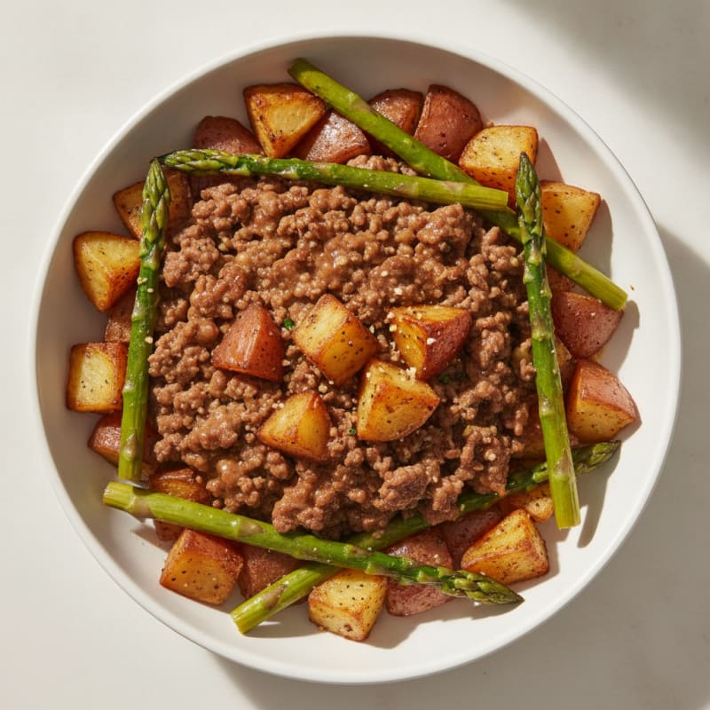 Lean Beef and Roasted Potato Bowl with Asparagus