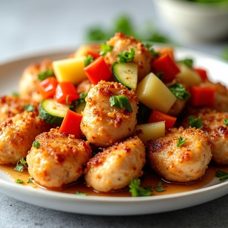 Crispy Sweet and Sour Chicken with Roasted Vegetables