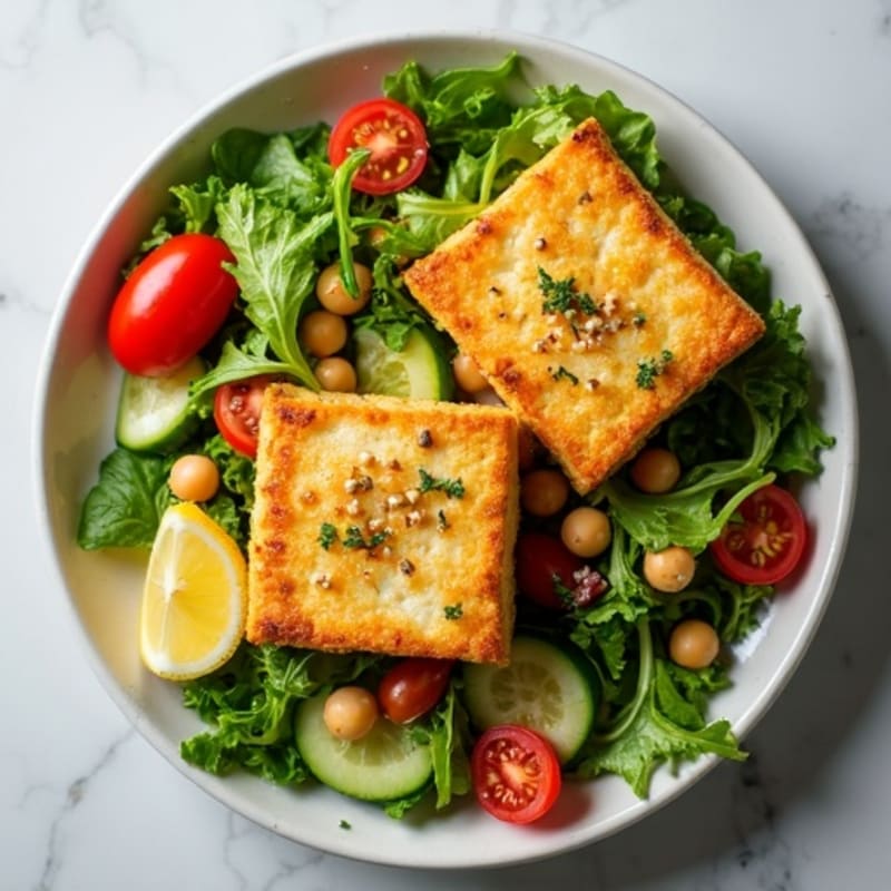 Crispy Lemon-Herb Tofu with Fresh Garden Salad