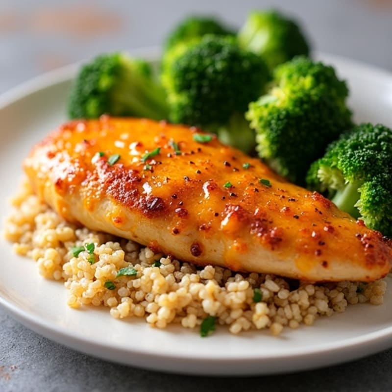 Crispy Baked Orange Glazed Chicken with Steamed Broccoli