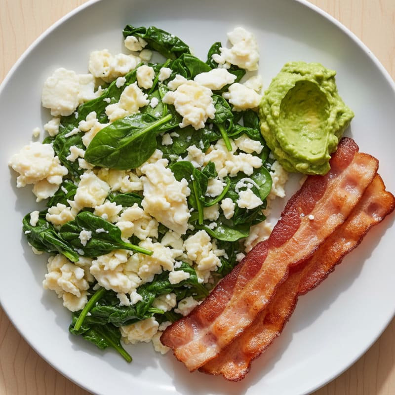 Crispy Turkey Bacon and Egg White Scramble with Spinach