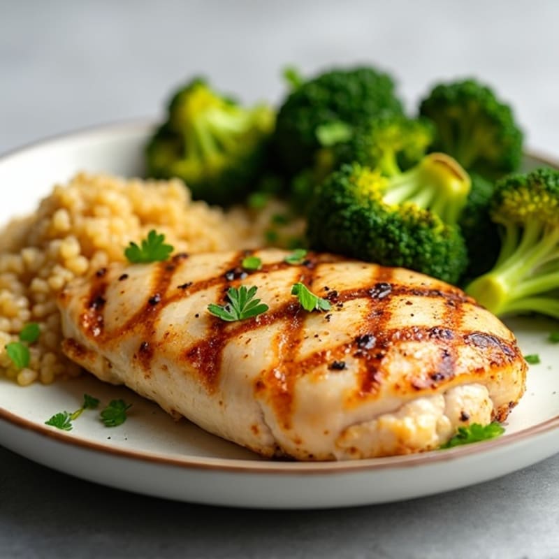 Grilled Lemon Garlic Chicken Breast with Quinoa and Roasted Broccoli