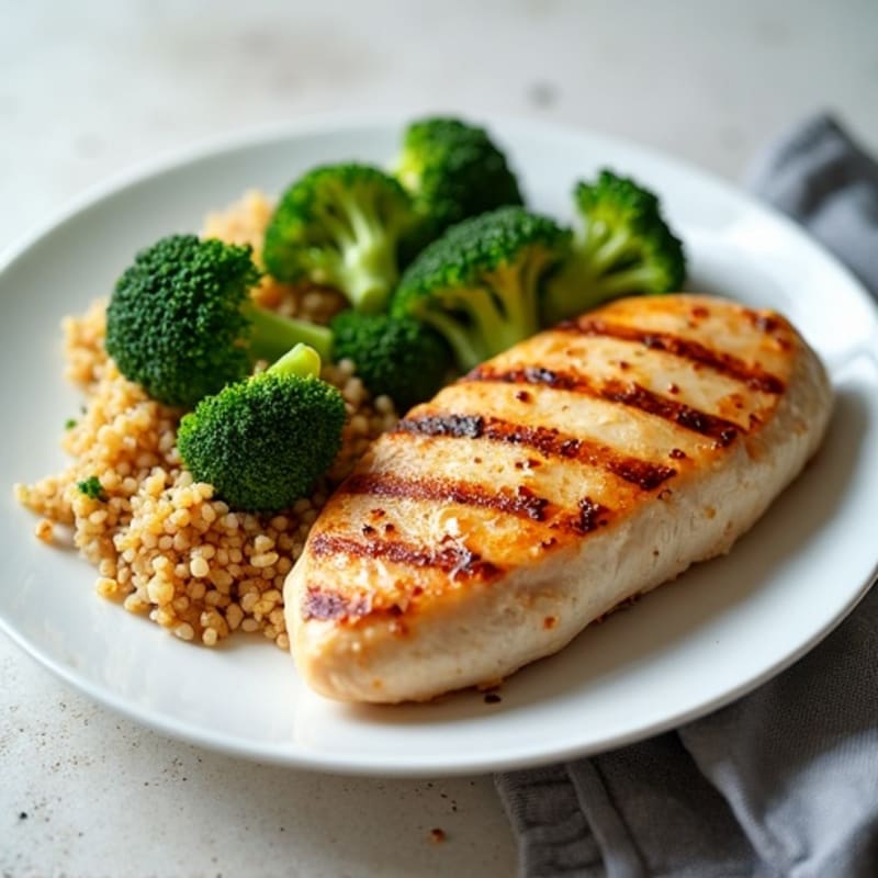 Grilled Chicken Breast with Quinoa and Roasted Broccoli