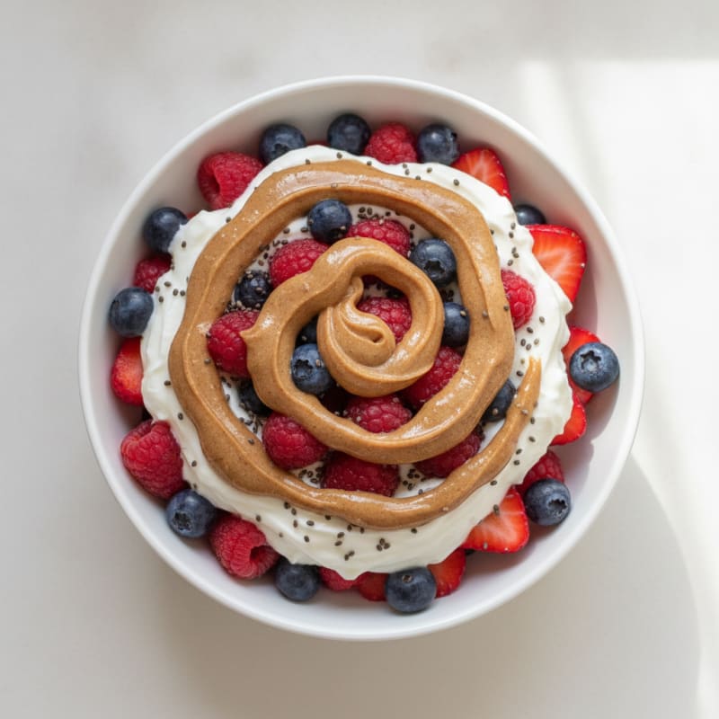 Greek Yogurt Protein Parfait with Mixed Berries and Almond Butter