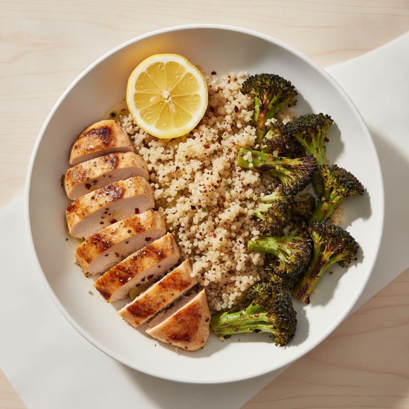 Grilled Chicken and Quinoa Bowl with Roasted Broccoli