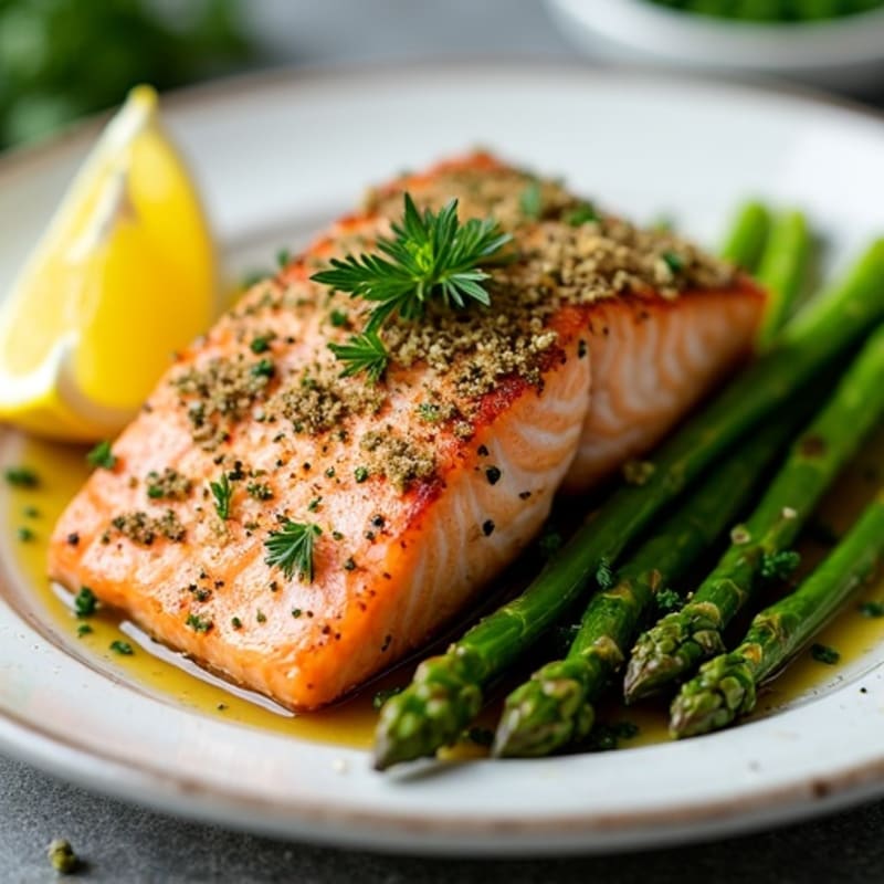 Seared Herb-Crusted Salmon with Steamed Asparagus