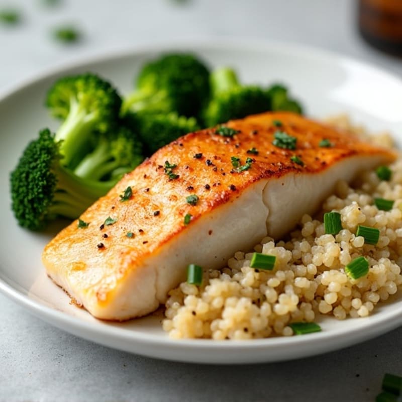 Seared Tilapia with Steamed Broccoli and Quinoa