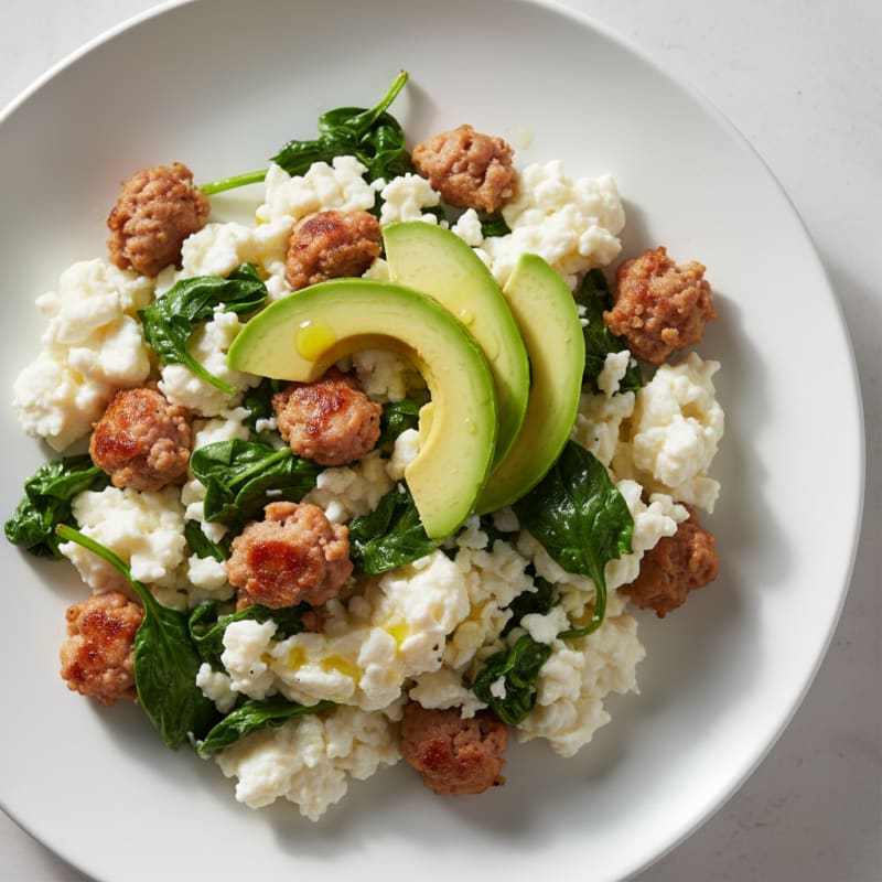 Egg White Scramble with Turkey Sausage and Spinach