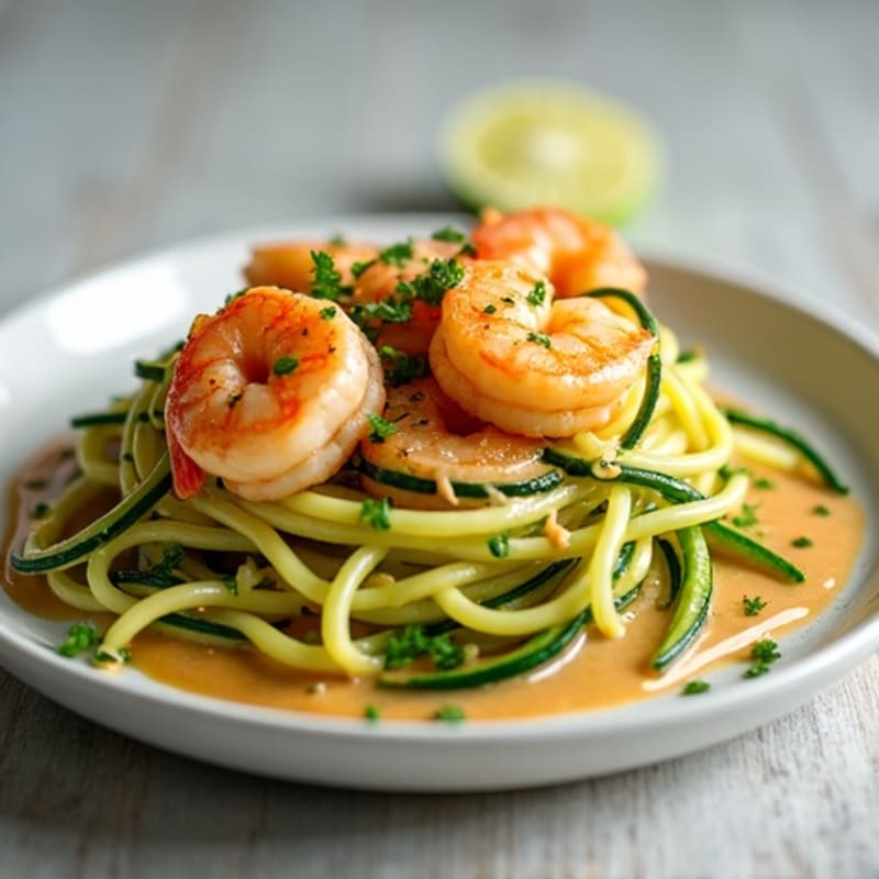 Shrimp with Zucchini Noodles and Creamy Peanut-Lime Sauce