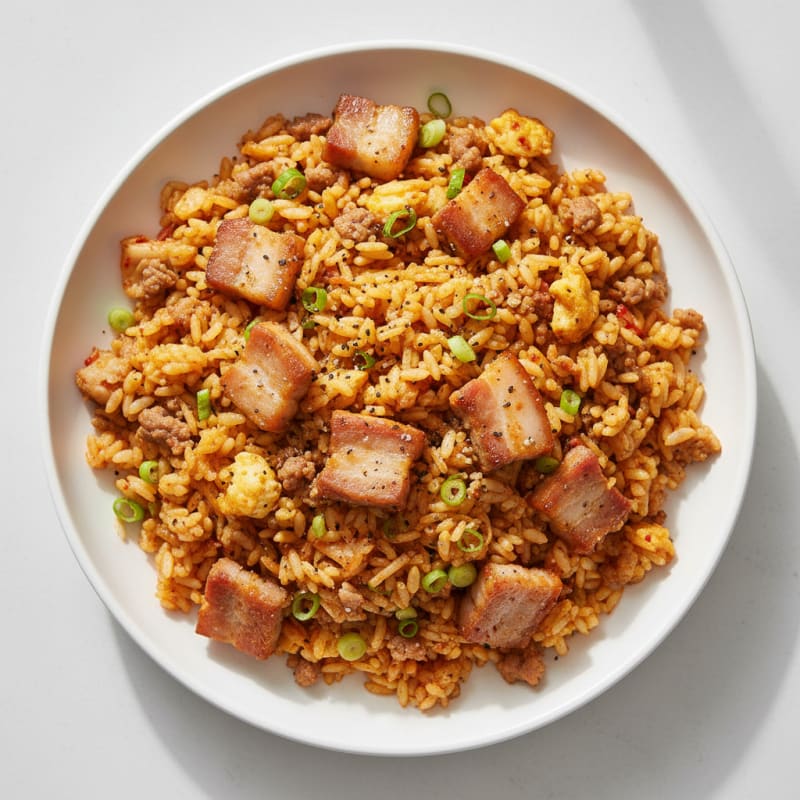 Crispy Kimchi Fried Rice with Pork Belly