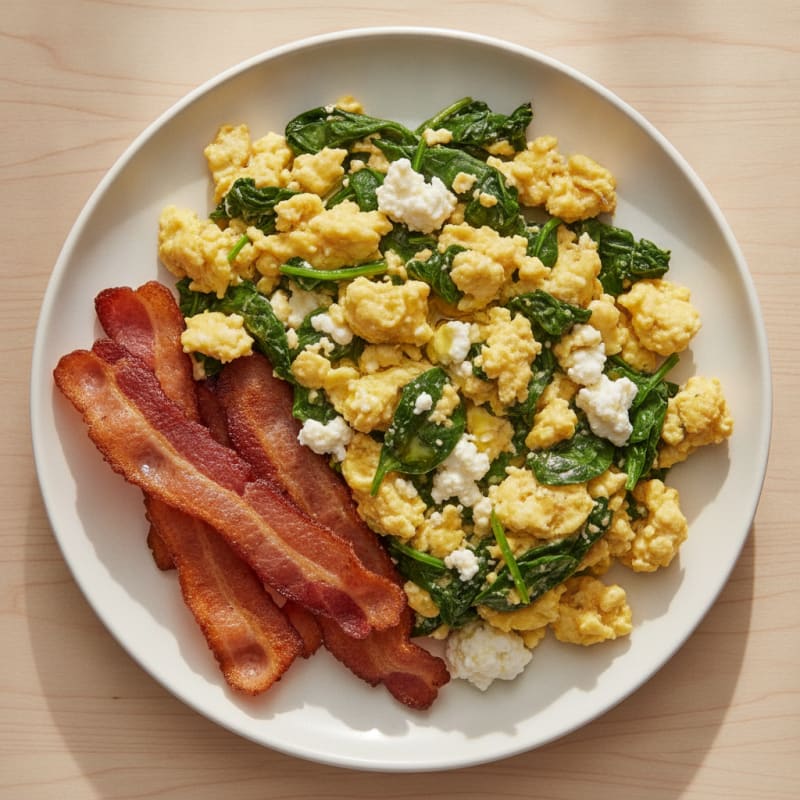 Cottage Cheese Scramble with Spinach and Turkey Bacon