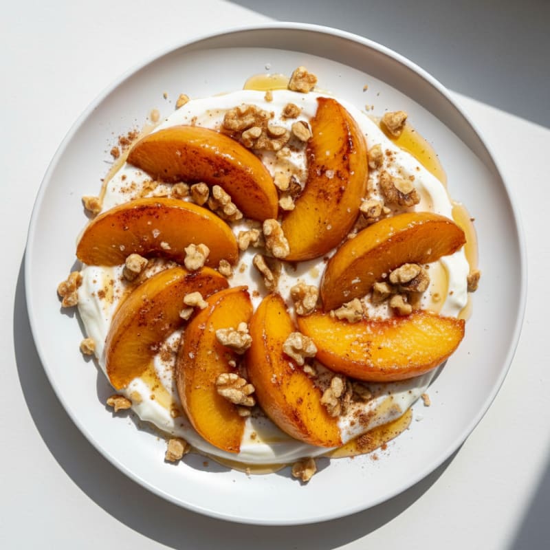 Golden Pan-Seared Peaches with Creamy Yogurt