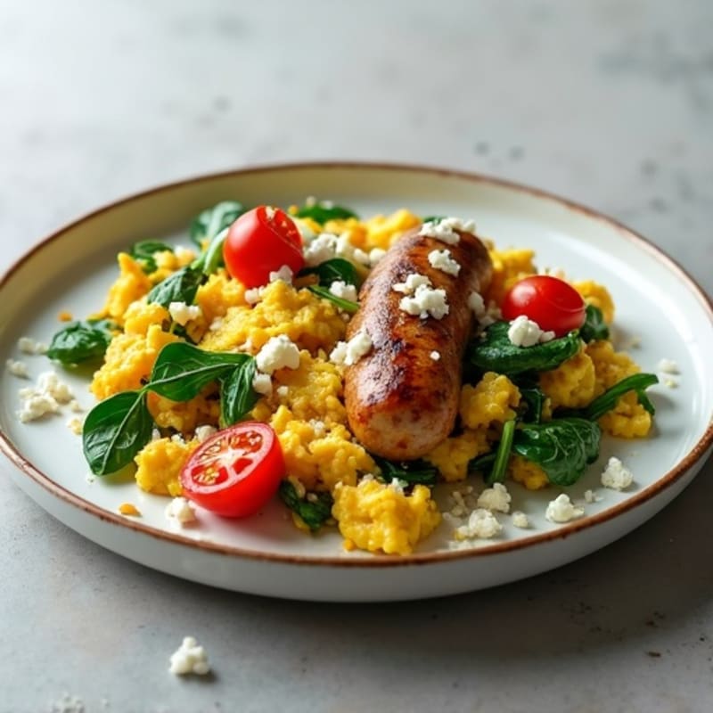 Egg White and Turkey Sausage Scramble with Sautéed Spinach