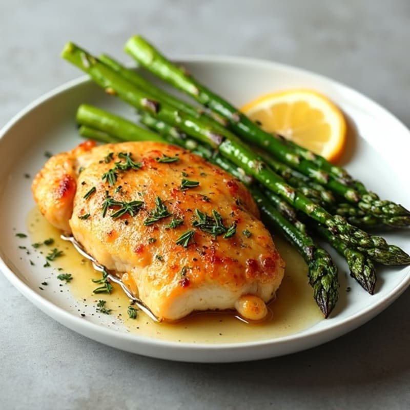 Crispy Lemon-Herb Roasted Chicken with Roasted Asparagus
