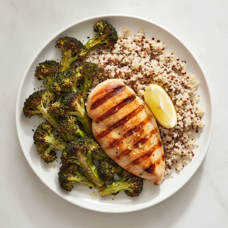 Grilled Chicken Breast with Quinoa and Roasted Broccoli