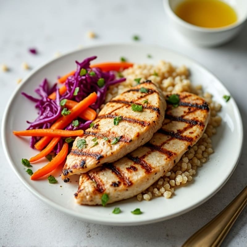 Grilled Chicken Breast with Crunchy Cabbage Slaw and Quinoa