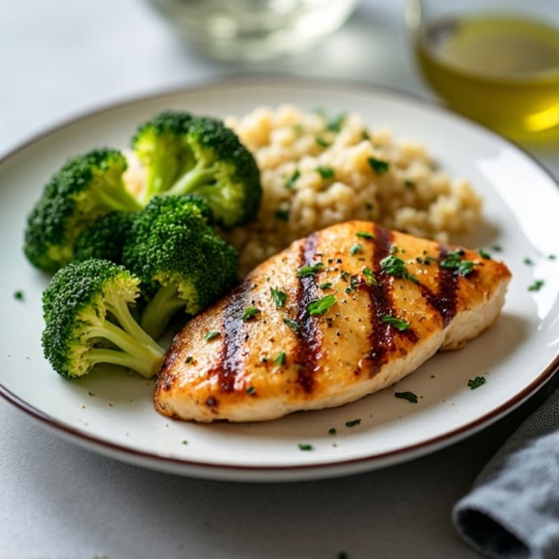 Grilled Chicken Breast with Roasted Broccoli and Quinoa