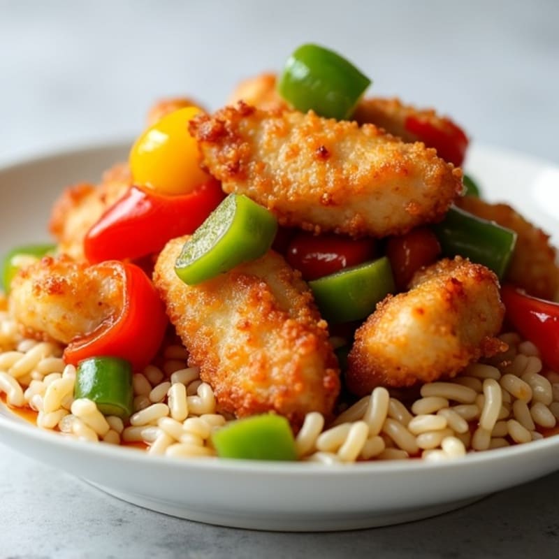 Crispy Baked Sweet and Sour Chicken with Bell Peppers