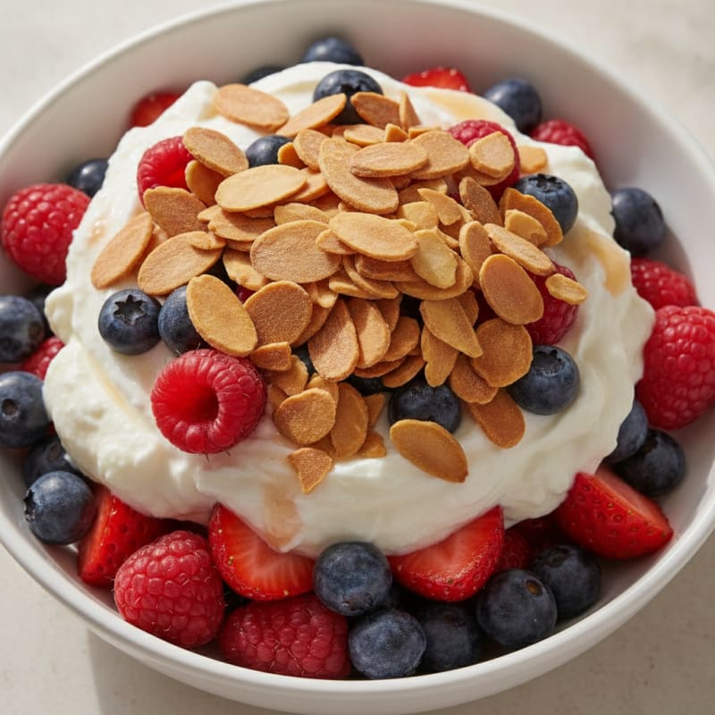 Greek Yogurt Protein Parfait with Mixed Berries and Almonds