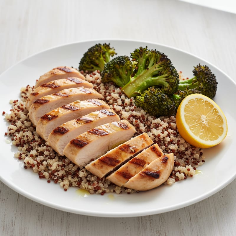 Grilled Chicken Breast with Quinoa and Roasted Broccoli