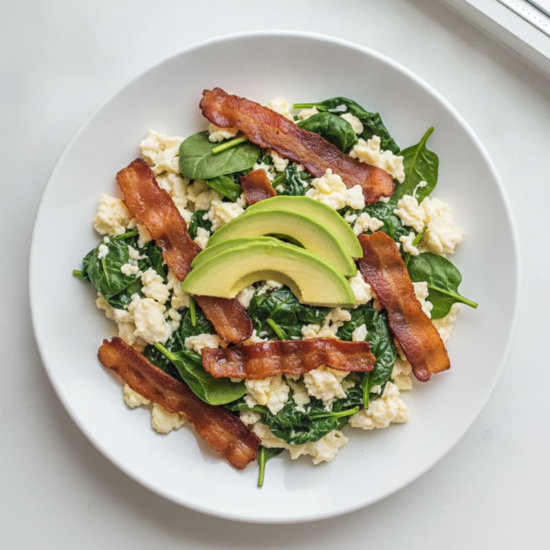 Egg White Scramble with Spinach and Turkey Bacon