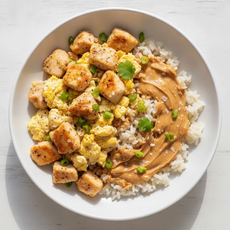 Egg White Scramble with Peanut Butter Rice