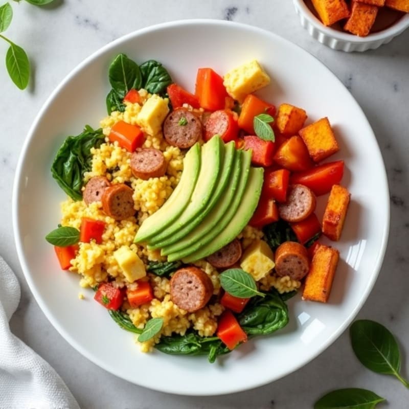 Egg White Veggie Scramble with Turkey Sausage