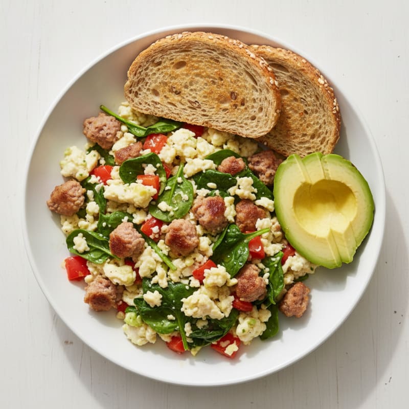 Egg White Veggie Scramble with Turkey Sausage