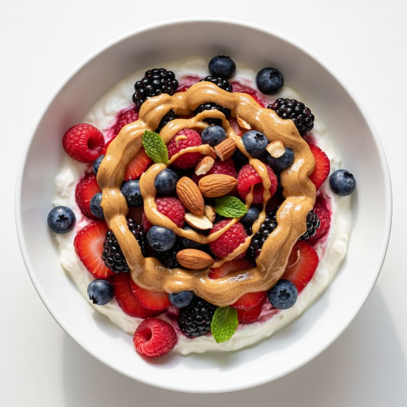 Greek Yogurt Protein Parfait with Mixed Berries and Almond Butter