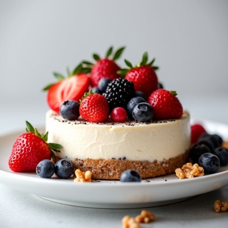Greek Yogurt Protein Cheesecake with Mixed Berries