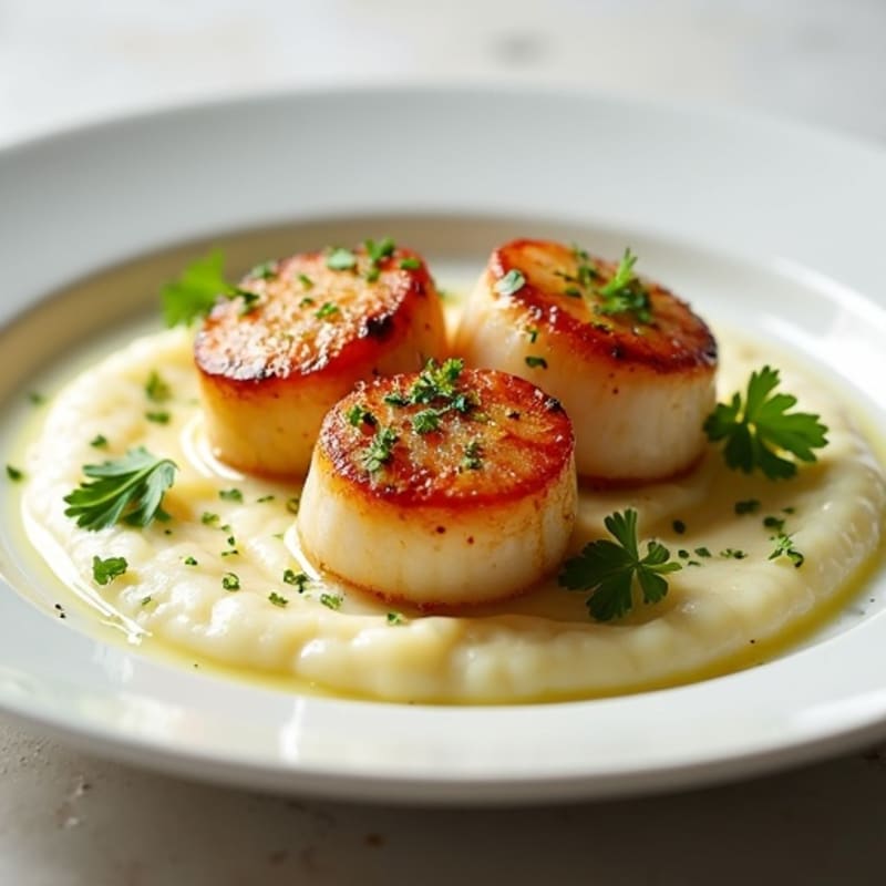 Seared Scallops with Creamy Cauliflower Puree and Bright Lemon-Herb Gremolata