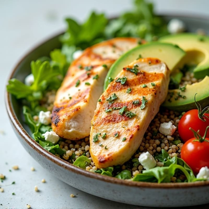 Grilled Chicken Breast Salad with Avocado and Quinoa