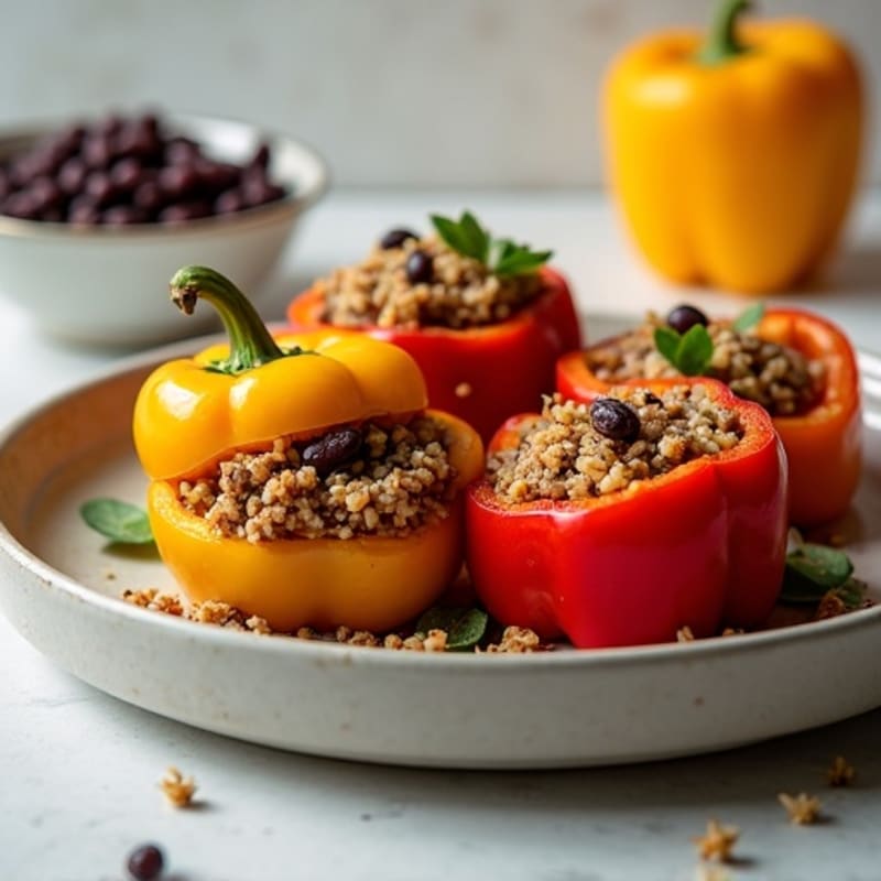 Baked Lean Ground Turkey and Quinoa Stuffed Bell Peppers