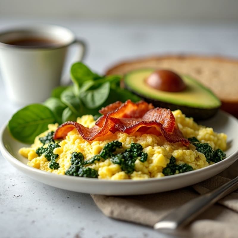Egg White Spinach Scramble with Turkey Bacon