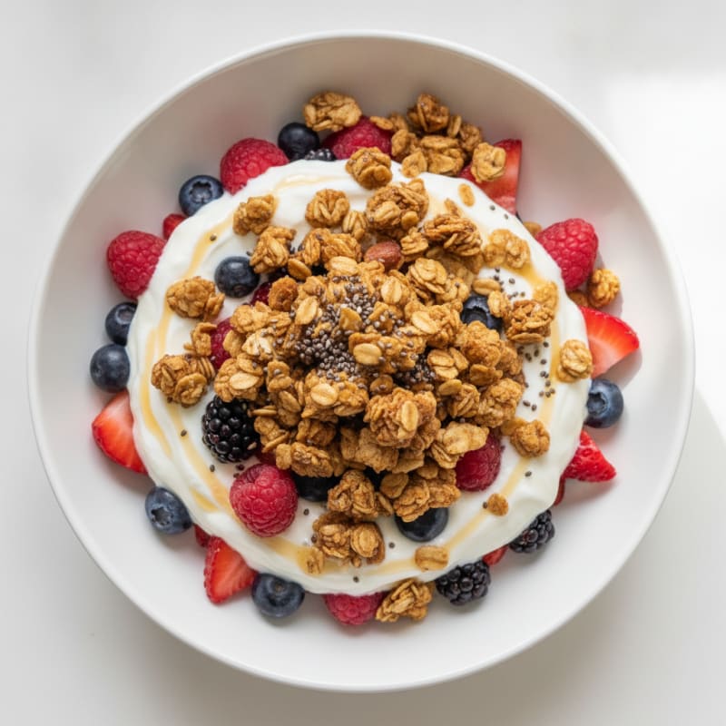 Creamy Greek Yogurt Parfait with Mixed Berries and Protein Granola