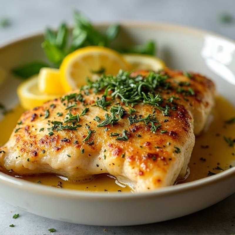 Herb-Crusted Pan Seared Chicken with Lemon Garlic Sauce