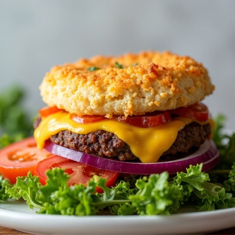Crispy Mozzarella-Crusted Lean Beef Burger with Fresh Greens