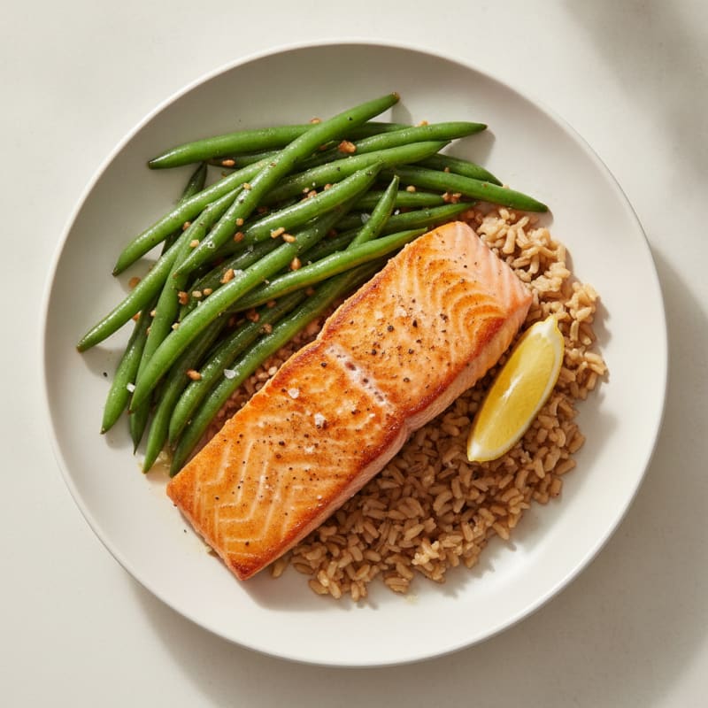 Pan-Seared Salmon with Garlic Green Beans