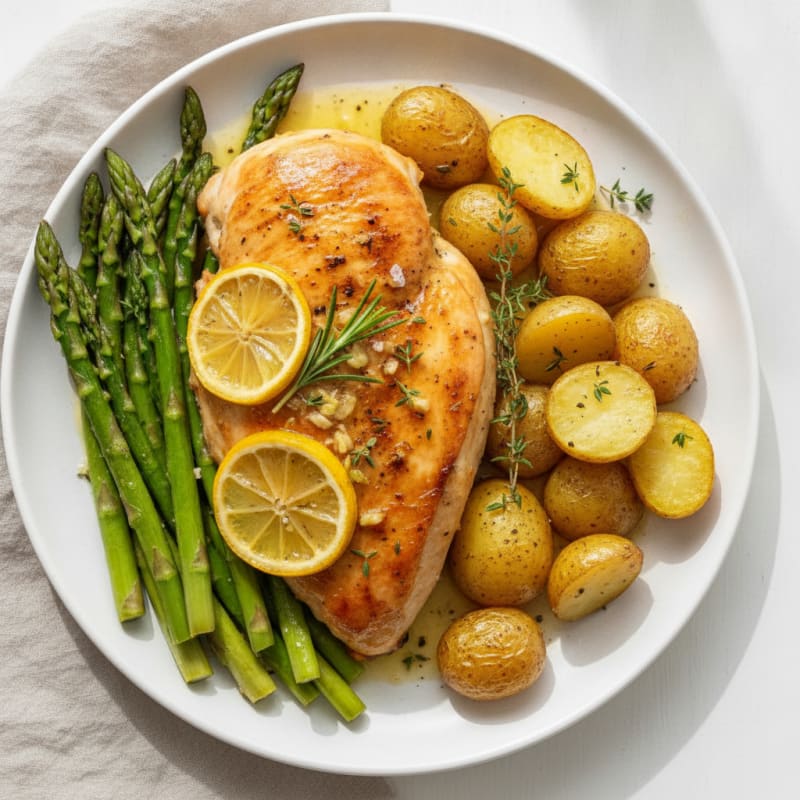 Lemon Herb Roasted Chicken with Asparagus