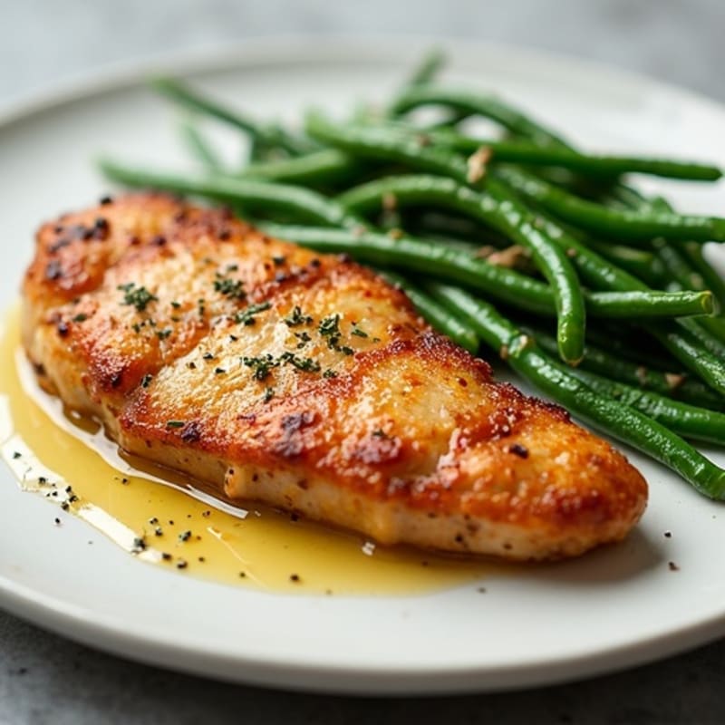 Crispy Pan-Seared Chicken Breast with Garlic Green Beans