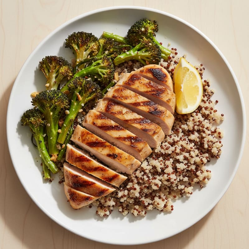 Grilled Chicken Breast with Quinoa and Roasted Broccoli